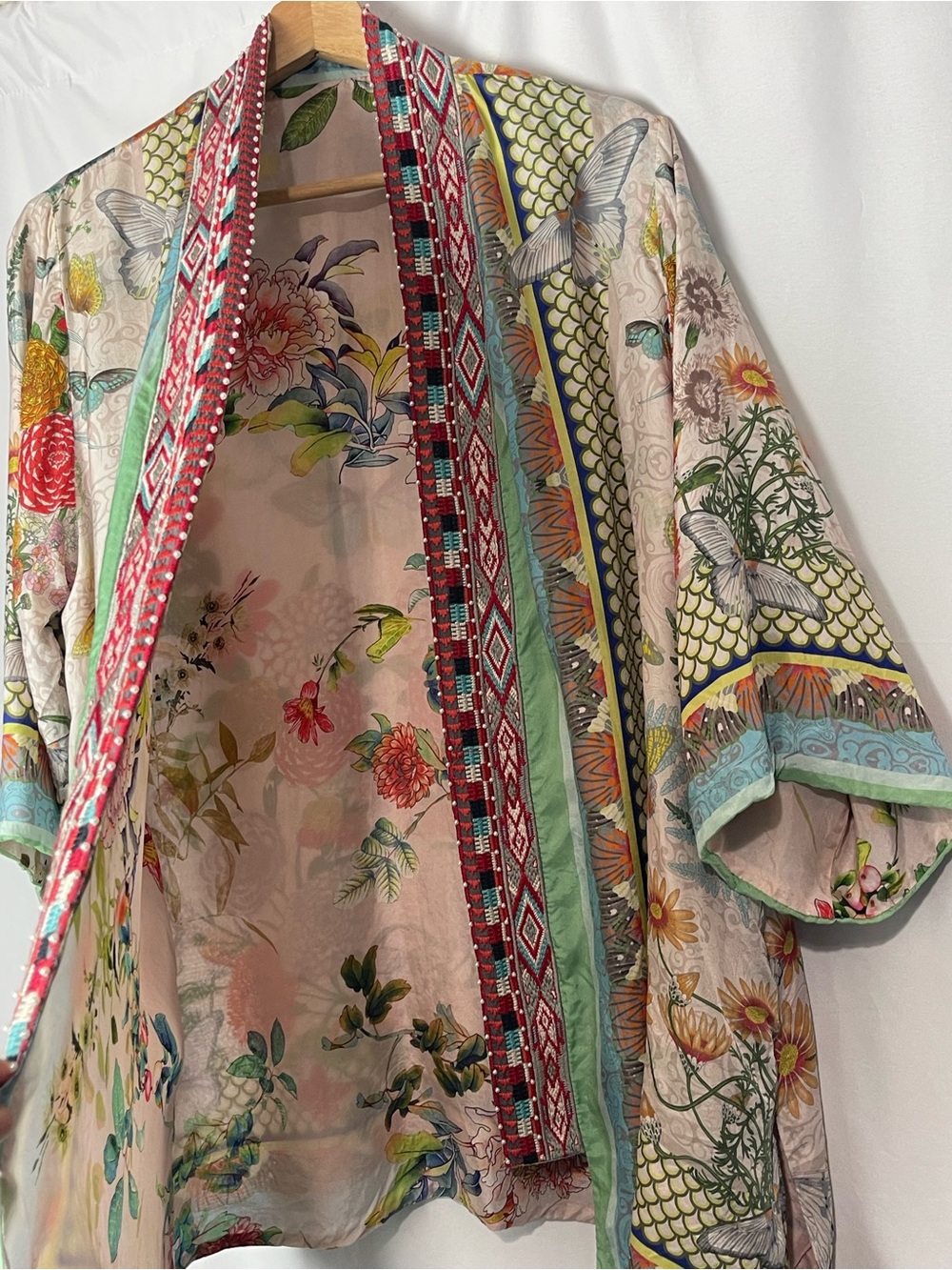 Johnny Was Reversable Butterfly floral Women's Kimono Jacket lightweight M